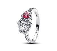 Hearts Sterling Silver Ring with Cherries Jubilee Red Crystal and Clear Cubic Zirconia