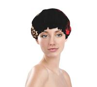Hearts With Leopard Print And Plaid Pattern Prints Shower Cap Double Layer Lined Waterproof Bathing Shower Hat