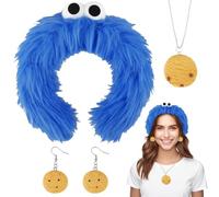 Heartsking Costume de Cookie Monster pour Enfant Adult - Bandeau Cookie Monster + Collier Cookie + Boucles d'oreilles Cookies - Accessoires de Costume de Cookie pour Halloween, Carnaval, Fête à Thème