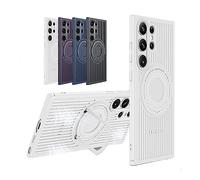 Heat Dissipation Stand Magnetic Phone Cover for Samsung S23 Ultra Plus,Slim Fit Breathable Cooling Bracket Shockproof Case,Ultra-Thin Frosted Anti-Fingerprint Hard Cover (S23 Ultra, White)