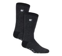 HEAT HOLDERS 2 Paires Homme Chaussettes Antidérapantes Chaussettes Pantoufles Homme | Chaussettes de Lit Thermiques Hiver (39-45, Torsion noire)