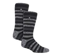 HEAT HOLDERS 2 Paires Homme Chaussettes Antidérapantes Chaussettes Pantoufles Homme | Chaussettes de Lit Thermiques Hiver (39-45, Noir/Charbon)