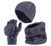 HEAT HOLDERS - Femme Polaire Thermique Tricot Bonnet, Cache-Cou et Gants sans Doigts (Taille unique, Bleu)
