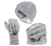 HEAT HOLDERS - Femme Polaire Thermique Tricot Bonnet, Cache-Cou et Gants sans Doigts (Taille unique, Gris Clair)