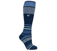 HEAT HOLDERS - Femme Thermique Chaudes Chaussettes Hautes Ski avec Rayures (Indigo Stripe, 37-42)