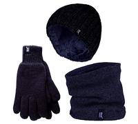 HEAT HOLDERS Homme Bonnet et Gants Hiver Tricoté Polaire Thermique Chaude Ensemble Bonnet Cache-cou et Gants (L-XL, Marine)