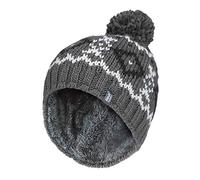 HEAT HOLDERS - Homme Tricot Chaud Polaire Doublé Hiver Ski Bonnet Chapeau avec Pompon (One Size, Grey/White)