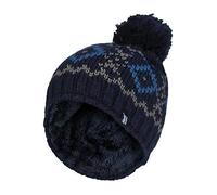HEAT HOLDERS - Homme Tricot Chaud Polaire Doublé Hiver Ski Bonnet Chapeau avec Pompon (One Size, Navy/Blue)
