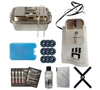 Heat.me Kit Lunchbox Tout-en-Un - 2 boîtes INOX 1800 ML + 800 ML | Griller, Refroidir & réchauffer sans électricité | 5 Coussinets Chauffants & 24 Anneaux de Gril | Outdoor, Camping, Bureau