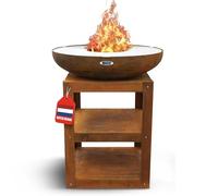 HEAT Outdoor Living Brasero en bakka pour le jardin - Brasero et foyer - Brasero en acier solide - Avec plancha pour la cuisson - 80 x 80 x 96 cm