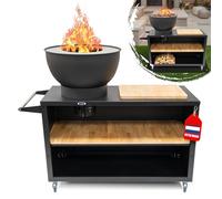 HEAT Outdoor Living Trolle Noir - Cuisine Exterieure - Barbecue avec Plancha et Grill - Brasero Exterieur Barbecue sur Roues - Cuisine d'extérieur en Acier - 117x46x106 cm (Noir)