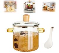 Heat-Resistant Borosilicate Clear Glass Simmer Pot,1.6/2.3L Glass Cooking Pot with Lid,Stove Top and Microwave Glasss Saucepan for Noodle,Soup,Milk,Tea