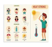 Heat Stroke Prevention Poster Safety Awareness Guide for Heat Illness at Workplace Home Gym (Framed,08x12inch(20x30cm))