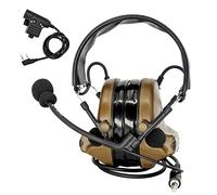 Heatangel Tactical Headset with gel orets sound pickup Hearing Defender avec Ken PTT 2 Pin pour Airsoft Sports (Coyote Brown)