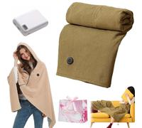 Heated Blanket Wrap Shawl for Women, Couverture Chauffante USB pour Femme, Portable, avec Fermeture éclair, poncho chauffant, capuche et 3 niveaux de chauffage (Green, With power bank)