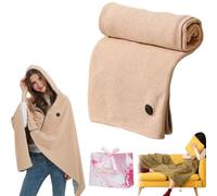 Heated Blanket Wrap Shawl for Women, Couverture Chauffante USB pour Femme, Portable, avec Fermeture éclair, poncho chauffant, capuche et 3 niveaux de chauffage (Apricot, Without power bank)