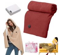 Heated Blanket Wrap Shawl for Women, Couverture Chauffante USB pour Femme, Portable, avec Fermeture éclair, poncho chauffant, capuche et 3 niveaux de chauffage (Red, With power bank)