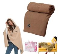 Heated Blanket Wrap Shawl for Women, Couverture Chauffante USB pour Femme, Portable, avec Fermeture éclair, poncho chauffant, capuche et 3 niveaux de chauffage (Brown, Without power bank)
