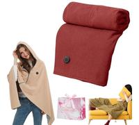 Heated Blanket Wrap Shawl for Women, Couverture Chauffante USB pour Femme, Portable, avec Fermeture éclair, poncho chauffant, capuche et 3 niveaux de chauffage (Red, Without power bank)