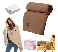 Heated Blanket Wrap Shawl for Women, Couverture Chauffante USB pour Femme, Portable, avec Fermeture éclair, poncho chauffant, capuche et 3 niveaux de chauffage (Brown, With power bank)
