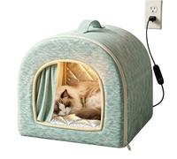 Heated Cat House - Adjustable Temperature Enclosed Cave, Puppy Bed, Gray | Indoor Pet Shelter, Adjustable Temperature Pad, Enclosed Cat Cave, Warming Puppy Bed, Cold Weather Relief, Fleece Fabric Mate