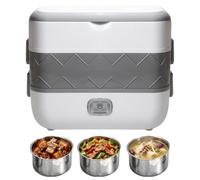 Heated Lunch Box - Food Warmer Container, Electric Steamer For Office | 26.3x21.8x12.8cm Stainless Steel | Plug-In 200W Warmer | Fast Steaming Caddy For Travel, School, Picnic, Work, Camping