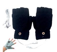 Heated Warm Fingerless Glove with Cover for Cold, Unisex Winter Hands Warmers Half Finger USB Heating Gloves, Washable Rechargeable Typing Glove for Office Home