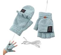 Heated Warm Fingerless Glove with Cover for Cold, Unisex Winter Hands Warmers Half Finger USB Heating Gloves, Washable Rechargeable Typing Glove for Office Home