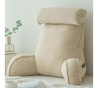 HEATHE Oreiller de Lecture avec Accoudoirs, Coussin Dossier Lit Ergonomique, Support Dos et Cou Repose Nuque, Coussin Incliné Lavable pour Lecture Canapé Salon Adulte Senior，Champagne Color