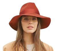 Heather Fedora - Chapeau Fedora Femme Feutre de Laine Automne/Hiver Taille Ajustable - Taille: L-XL/59cm - Brique