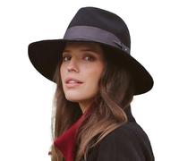 Heather Fedora - Chapeau Fedora Femme Feutre de Laine Automne/Hiver Taille Ajustable - Taille: L-XL/59cm - Noir
