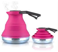 Heather UK Bouilloire pliable de camping pliable en silicone et aluminium 1,5 l pour réchaud à gaz, bouilloire de voyage pliable pour les vacances, la caravane - Grande taille - Rose