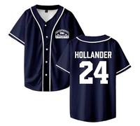 HeatRivalry Merch Hollander 24 Print Baseball Jersey T-Shirt - Unisexe Col V Manches Courtes Casual Streetwear Top pour les fans de séries TV, bleu marine, S