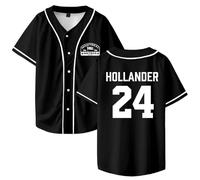 HeatRivalry Merch Hollander 24 Print Baseball Jersey T-Shirt - Unisexe Col V Manches Courtes Casual Streetwear Top pour les fans de séries TV, Noir , 4XL