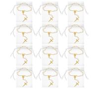 HEATSHAKING 12 Ensembles Bracelet Chapelet Mini Catholique Élégant avec Perles et Croix Thème Lunaire Cadeau Baptême Communion Mariage Doré Imitation Symbolique Bénédiction et Soutien