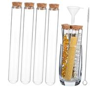 HEATSHAKING 16 Pièces Lot de Tubes à Essai Verre avec Bouchons Liège Entonnoir et Brosse de Nettoyage pour Expériences de Laboratoire et Bricolage
