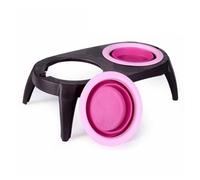 HEATSHAKING Bol Pliable Rose Gamelle Double pour Camping et Déplacements en Silicone Pieds Antidérapants pour Chien et Chat