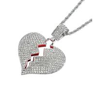 HEATSHAKING Collier à Chaîne Robuste avec Pendentif Cœur Brisé en Alliage Argenté Brillant, Résistant Rouille, Présent pour Couple Saint-valentin