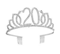 HEATSHAKING Couronne Numérotée 20 Ans Argentée Strass, Accessoire pour Cheveux Femme, Décoration de Gâteau D'anniversaire, Bandeau Élégant pour Fête D'anniversaire, Coiffe Délicate