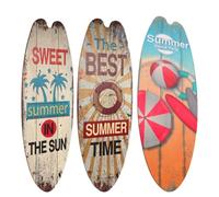 HEATSHAKING Ensemble de 3 Panneaux Muraux en Bois Planche de Surf Décoration Murale Plage Été pour Tout Espace Ambiance Nautique