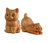 HEATSHAKING Figurine Chat en Bois Miniature SculptéE À La Main DéCoration De Bureau CréAtive pour Fille Enfant Cadeau 4 6X3 5X3 Cm Beige
