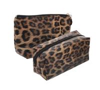 HEATSHAKING Lot de 2 Trousses Maquillage Femme en Cuir PU Noir et Marron, Pochette à Imprimé Léopard Zippée Facile à Transporter, pour Paquet à Main