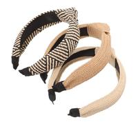 HEATSHAKING Lot De 3 Bandeaux Larges Tissés En Raphia Naturel Pour Femmes Et Filles, Tailles Larges, Légers Et Résistants, Plage Et Voyages, Couleurs Blanc Noir Et Marron, Accessoires Cheveux Élégants