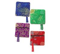 HEATSHAKING Lot de 4 Paquet de Rangement Brodés pour Onglets Guzheng, Petite Pochette en Coton-Polyester Fermeture Éclair Rétro, Multi-Couleurs, Accessoire Pratique pour Couleur Aléatoire