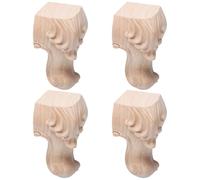 HEATSHAKING Lot de 4 Pieds de Meubles en Bois Massif Sculptés de Style Européen, 10x6 Cm, Accessoires Vintage pour Canapé, Banc, Table et Commode, Pieds Robustes sans Peinture Motifs Floraux,