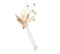 HEATSHAKING Pince à Cheveux Design Fleur et Pompon Perlé en Métal Or Chinoise Rétro Pratique Accessoire Cheveux Femme pour Cosplay ou Vie Quotidienne