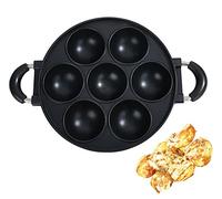 Heaunzy Poêle à takoyaki, en fonte, poignée en bois de hêtre japonais, poêle Poffertjes, poêle à Appam, poêle Banh Khot, 1,6 kg (7 trous)