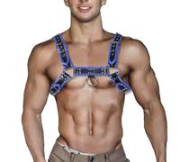 Heavelove Harnais punk en cuir synthétique pour homme - Réglable - Demi harnais de poitrine - Ceinture punk - Costume de marque Clubwear, bleu, taille unique