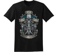 Heaven and Hell Mens T-Shirt Biker Skull Skeleton Gothic Tee Black Manches Courtes(3X-Large)