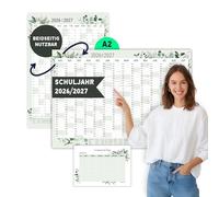 heaven+paper Agenda annuel scolaire 2026/2027 - Calendrier annuel 26/27 A1 - Calendrier mural 2026-2027 en papier naturel FSC - Fabriqué en Allemagne (vert, A2)